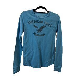 American Eagle Athletic Fit Logo Graphic Thermal Long Sleeve Shirt Blue Mens XS